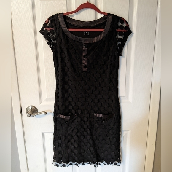 Like-new 70s Inspired Mesh Polka Dot Overlay Enfocus Studio‎ Sheath Dress Size 4 - Picture 1 of 7